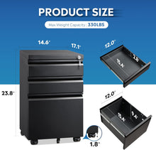 Load image into Gallery viewer, File Vertical 3 drawers (Box / Box / File), Mobile Commercial Cabinet with Lock, Black