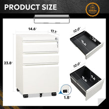 Load image into Gallery viewer, File Vertical 3 drawers (Box / Box / File), Mobile Commercial Cabinet with Lock, White