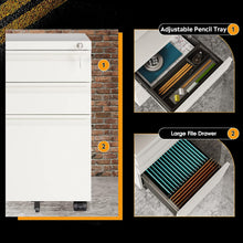 Load image into Gallery viewer, File Vertical 3 drawers (Box / Box / File), Mobile Commercial Cabinet with Lock, White