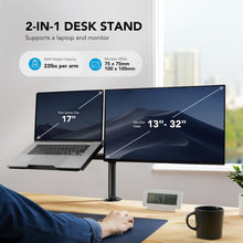 Load image into Gallery viewer, Laptop and Monitor Desk Arm Stand, 1 monitor / 1 laptop, Black