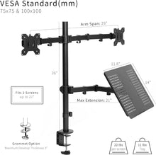 Load image into Gallery viewer, 3 in 1 Laptop and Monitor Desk Arm Stand, 2 monitor / 1 laptop, Black
