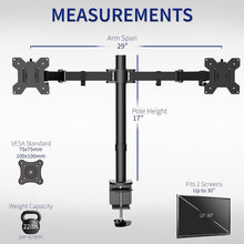 Load image into Gallery viewer, Dual Monitor Desk Arm Stand, HD Fully Adjustable, holds 2 monitors, Black