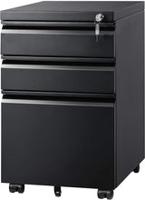 Load image into Gallery viewer, File Vertical 3 drawers (Box / Box / File), Mobile Commercial Cabinet with Lock, Black
