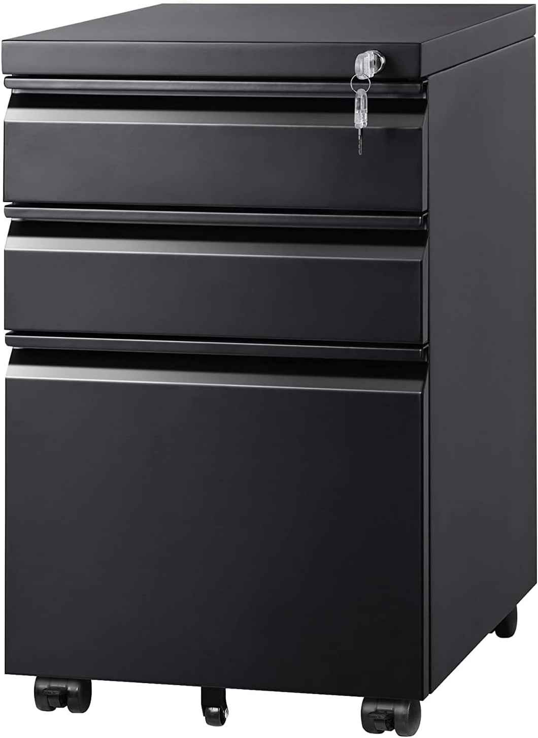 File Vertical 3 drawers (Box / Box / File), Mobile Commercial Cabinet with Lock, Black