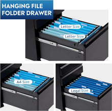 Load image into Gallery viewer, File Vertical 3 drawers (Box / Box / File), Mobile Commercial Cabinet with Lock, Black
