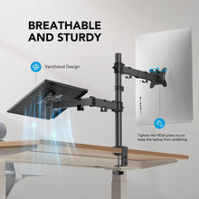 Load image into Gallery viewer, Laptop and Monitor Desk Arm Stand, 1 monitor / 1 laptop, Black
