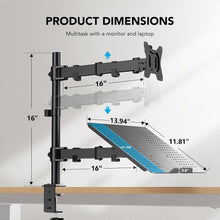 Load image into Gallery viewer, Laptop and Monitor Desk Arm Stand, 1 monitor / 1 laptop, Black

